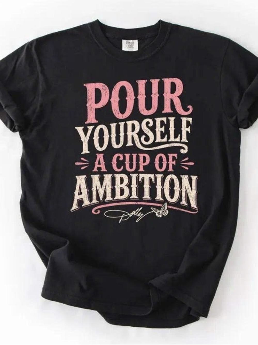 Black Short Sleeve Graphic Tee - Pour Yourself A Cup of Ambition